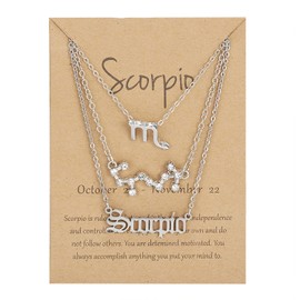 3Pcs 12 Constellation Zodiac Sign Layered Choker Necklaces Letter Astrology Horoscope with Message Card for Women Jewelry-Silver Scorpio