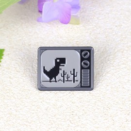 Retro Dinosaur Enamel Pin, T-Rex Geek Brooches, T-Rex No Internet Connection Brooch, Pixel Dinosaur Lapel Badge, 90s TV Offline Game Badges, Funny Humor Gift For Tech Lover, Funny Dino Decoration Pin Jewelry Accessories