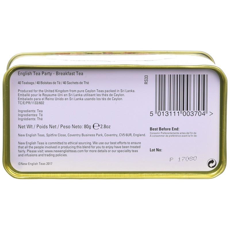 New English Teas Pink Tea Party Tea Tin with 40