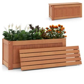 Outdoor Patio Bench With Planter Box Wood Contemporary Design For Garden Yard Balcony Deck Seating Capacity 2color: Natural