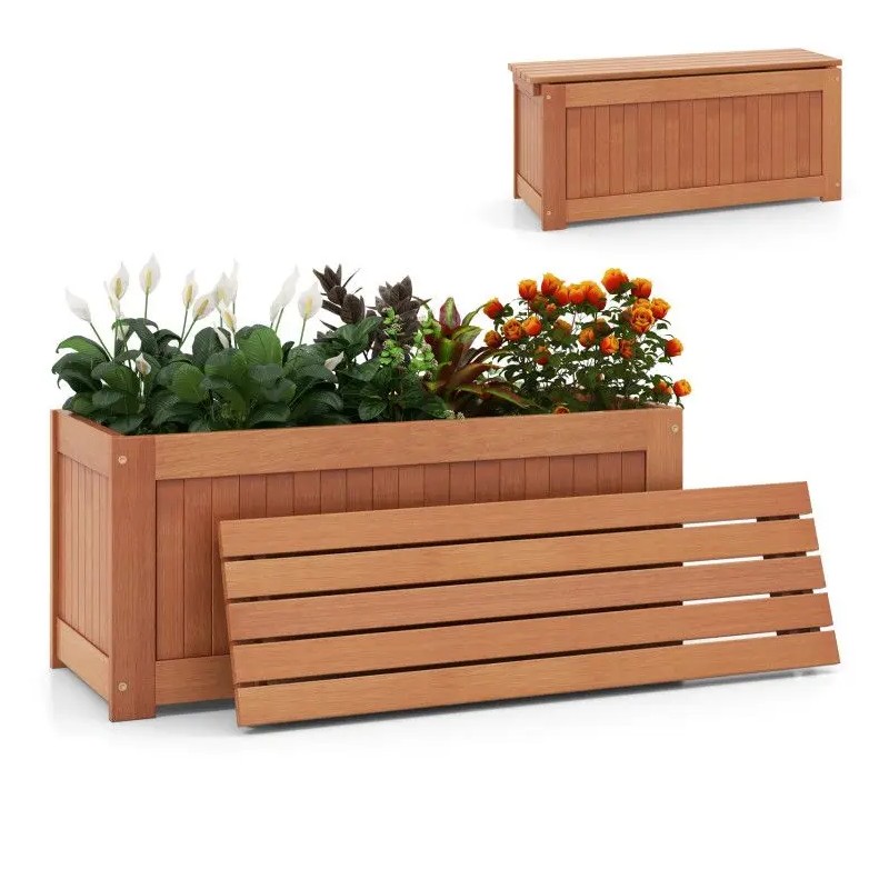 Outdoor Patio Bench With Planter Box Wood Contemporary Design For