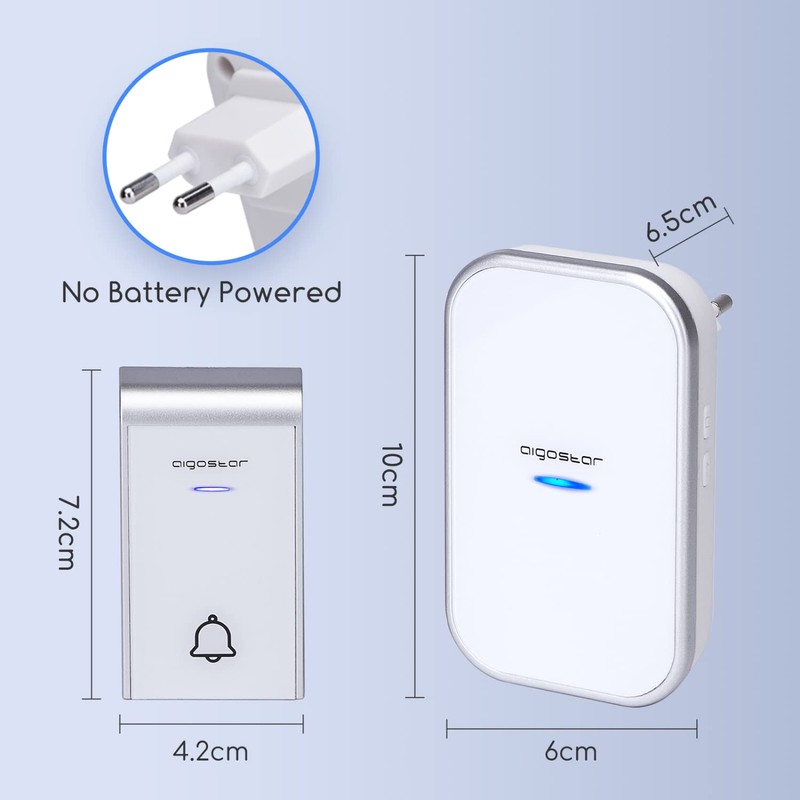Aigostar doorbell, waterproof portable wireless bell set, doorbell kit, wireless