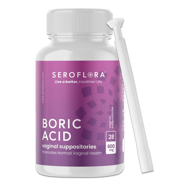 Seroflora Boric Acid Vaginal Suppositories for Women + 1 Suppository Applicator - Helps Support Vaginal Odor pH Balance, Yeast Infection and Bacterial Vaginosis