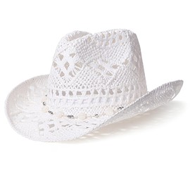 AQOKKA Straw Cowboy Hats for Women Men Western Cowgirl Hats with Shapeable Brim Woven Hollow Out Unisex Beach Roll Up Caps