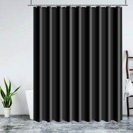 Daesar Waterproof Shower Curtain, Anti-Mould, Bathtub Curtain, Textile, Modern, Plain Bathroom Curtain, Black, 180 x 180 cm