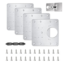 Flintronic 4PCS Hinge Repair Plate, Stainless Steel Hinges Repair Brackets, Cabinet Hinge Repair Plate with 24pcs Customized Screws, Flat Fixing Joining Mending Plates Brackets for Wood Furniture