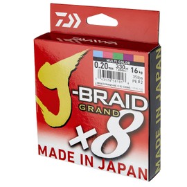 Daiwa J-Braid Grand X8E 0.13mm, 8.5kg/19.0lbs, 300m, Multicolour, Braided Fishing Line, 12795-113
