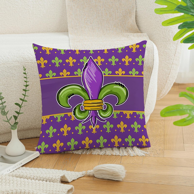 Mardi Gras Throw Pillow Covers 18x18 Set of 4 Fleur