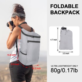 Beaface Foldable Backpack Waterproof Lightweight, Small Backpacks Foldable Rucksack for Travel, Packable Folding Backpack for Men Women Outdoor Hiking Walking Camping Biking (Grey)