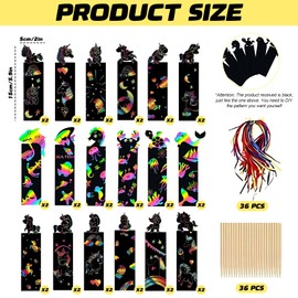 36 Pieces Scratch Art Bookmarks for Kids Animal DIY Scratch Paper Art Tag with Wooden Stylus Ribbons Magic Rainbow Scratch Paper Bookmarks for Boys Girls Classroom Birthday Gifts (36)