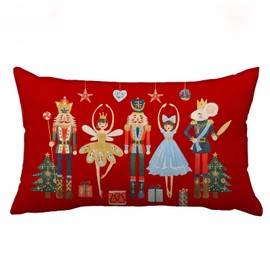Christmas Pillow Covers 12x20 Inch Red Nutcracker Christmas Decor Winter Holiday Party Cushion Case Decoration for Sofa Couch