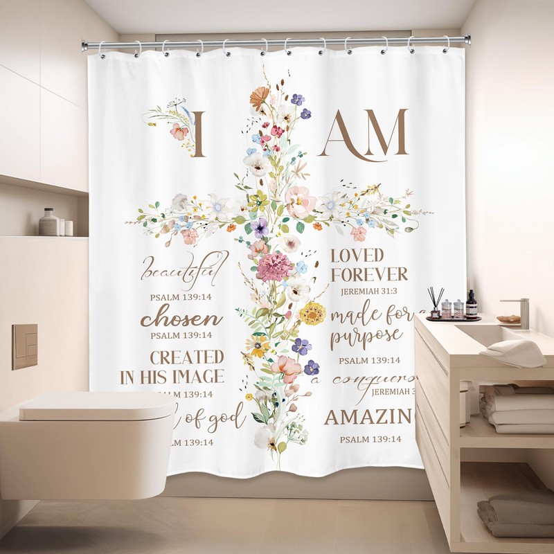 LIGHTINHOME Inspirational Shower Curtain 60Wx72H Inches,Christian Bible Verses Bathroom Decor,