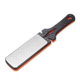 sourcing map 400/1000 Grit Handheld Diamond Sharpening Stone Double-Sided Whetstone 5-in-1 Sharpener Tool with Ceramic and Tungsten Steel Scissor Slot for Kitchen, Black Orange