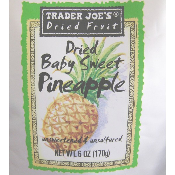 Trader Joe's Dried Baby Sweet Pineapple, unsweetened & unsulfured, 6 ounces (Pack of 2)