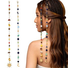 2 Pcs Bohemian Hair Chain with Colorful Beads & Sun Moon Charms