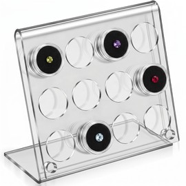 Yalikop Acrylic Gemstone Display Stand with 12 Clear Jars, Acrylic Easel Rack for Crystals, Stones, Rocks, Minerals, Jewelry Display, Clear Countertop Showcase Holder