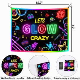 Ladvis Neon Let's Glow Crazy Backdrop, Glow Theme Birthday Background, Party Banner Decorations for Kids Boys Girls Sleppover Party Supplies Photography Photoshoot Props Fabric 82.7"x59"