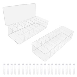 TTQiAnJ Pack of 2 Cable Organiser Storage Box with Lid and 20 Cable Ties, Transparent Plastic Cable Management Box, 8 Compartments for Home, Office, Desk Organiser and Accessories
