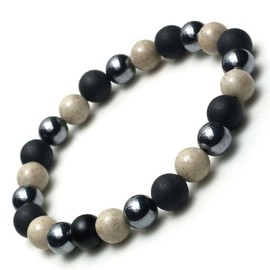 Terahertz Ore x Northern Stone x Black Silica Original Bracelet 0.3 inch (8 mm) Round Ball Power Stone Ultra Far Infrared Health, Rubber Ceramic Stone Iron