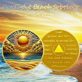 IELCJJ Sunlight Beach Sobriety Coin, Delicate Artsy Sobriety Chip AA Coin and Medallions Sober Token Narcotics Alcoholics Anonymous Recovery Gifts for Men Women