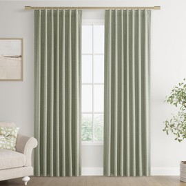 Joywell Sage Green Linen 100% Blackout Curtains 84 Inches Long, Rod Pocket,Back Tab,Hook Belt,Thermal Insulated Pinch Pleated Drapes for Farmhouse Bedroom Living Room with Hooks(2 Panels,52 x 84)
