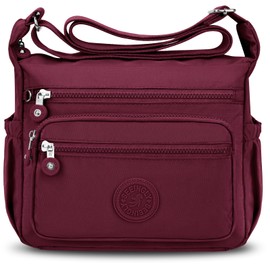 ONEKERUN Shoulder Bag Women's Medium Waterproof Nylon Shoulder Bag Women's Lightweight Crossbody Messenger Bag Casual Women's Shoulder Bag Large with Wide Strap for Shopping Travel School, red,