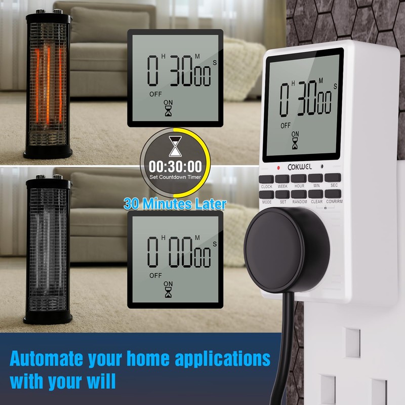 COKWEL Digital Electrical Timer Plug Socket Programmable Timer Switch for