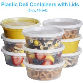 Deli Containers Plastic Containers with Lids for Food, (8 oz 24 Set) Soup Container Kitchen Storage BPA Free airtight storage - Sets: 48