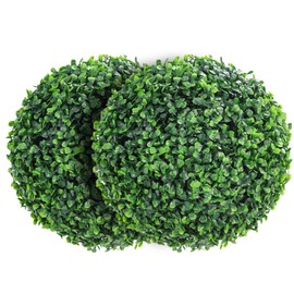 GarveeHome 2 Pcs Artificial Plant Topiary Balls Outdoor, 19" Faux Boxwood Balls Fake Green Plants Decorative Spheres for Front Porch Patio Garden Backyard Home Wedding Decor