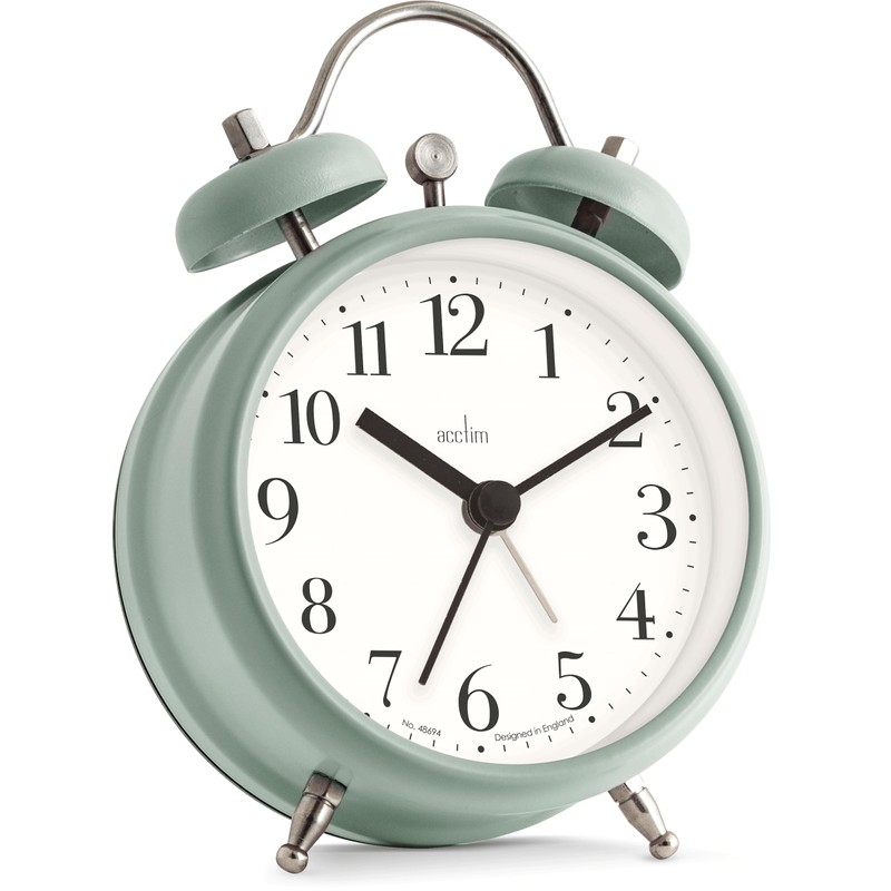 Acctim Shefford Analogue Faux Double Bell Small Alarm Clock (Sage)