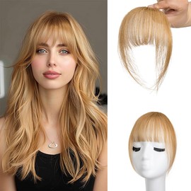 Bangs Hair Clip in Bangs 100% Real Human Hair Extensions Wispy Bangs Clip on Air Bangs for Women Hairpieces Curved Bangs for Daily Wear (A-Ash2 Blonde2, Wiapy Bangs)