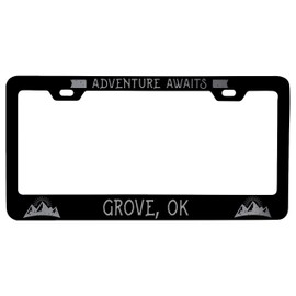 R and R Imports Grove Oklahoma Laser Etched Vanity Black Metal License Plate Frame