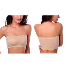 Lemef Women's Seamless Sports Bra Tube Top Removable Padding Bandeau. - skin-coloured, size: s