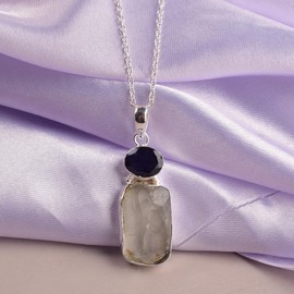 GEMSLOGY Natural Real Raw Amethyst and Iolite Crystals Bezel Pendant Necklace, Birthstone, Healing Rough Gemstone, Birthday, Mothers Day Gift Jewelry, Occasion Wear, Gift for Her (amethyst-iolite)