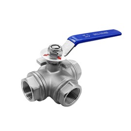 Beduan 3 Way Ball Valve Stainless Steel 304 T Mounting Pad Female Type for Water Oil Fuel and Gas with Vinyl Locking Handle (1 Inch NPT)
