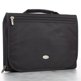 Christian Art Gifts Jesus Fish Badge Men/Women Tri-Fold Organizer Bible Cover Zipper Closure, Black Canvas, Medium