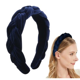 Nepenthion Velvet Braided Headbands for Women Velvet Headbands Stretchy Comfortable Non-Slip Hair Accessories (Navy Blue, Adult)