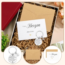Otuuz Set of 12 Leaving Gift for Colleagues, Key Ring with Four Leaf Clover Pendant from the Heart, Happy Cards with Envelopes, Job Change Gift, Retirement Gift for Employees, As shown in the picture