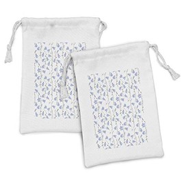 Ambesonne Nature Fabric Pouch Set of 2, Botany Composition of Bluebells Flourishing on a Plain Background, Small Drawstring Bag for Toiletries Masks and Favors, 9" x 6", Lavender Blue and Sage Green