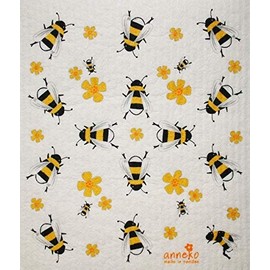 Anneko Swedish Dishcloth/Sponge Cloth Yellow + Black Honey Bees (3-Pk Yellow/Black Bees)