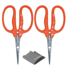 CHIKAMASA B-500SF Japanese Gardening Shears (2-Pack) with a Bonus Microfiber Cleaning Cloth - Fluorine Coated Stainless Steel Precision Trimmers for Grapes, Herbs, and Bonsai