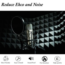 MDKOI 6 Pack Acoustic Foam Panels,12x12x2 Inch Pyramid Sound Proof Foam Panels for Wall,Noise Cancelling Foam