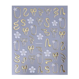 Bow Nail Stickers Snake Nail Decals 6PCS Spring Nail Art Stickers Gold Bow Snake White Flower Nail Art Design Spring Stickers For Nails Slider Manicure Accessories Supplies New Year Stickers For Women