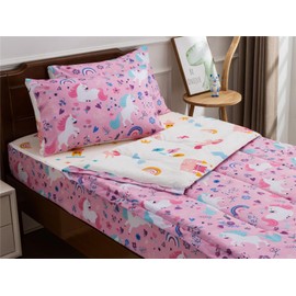 NTBED Unicorn Printed Zipper Bedding Sets Twin Lightweight Microfiber Floral Comforter Sets with Fitted Sheet Pillow Covers,Pink