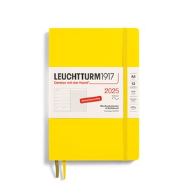 LEUCHTTURM1917 370511 2025 Weekly Calendar and Notebook, A5 Medium Format, Softback, 12-Month Planner, 80 g, Lined, Lemon