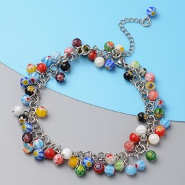 Shop LC Multicolor Murano Style Bead Charm Ankle Bracelets For Women Adjustable Beach Fashion Foot Jewelry Beaded Anklet in Stainless Steel Boho Gifts for Women Christmas Gifts