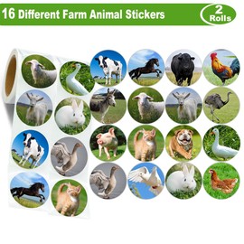 Hohamn Farm Animal Stickers Roll for Kids 1.5 Inch 600Pcs Round Farm Animals Label Stickers for Boys Girls Birthday Party Favors Gifts Decoration Teachers Student Classroom Reward