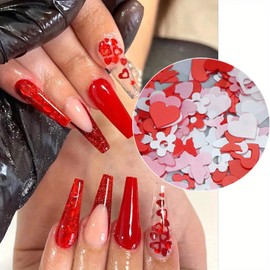 12 Grids Heart Nail Art Glitter Sequins Valentine's Day Nail Art Glitter 3D Holographic Laser Pink Red Heart Nail Sequins Heart Nail Flakes Acrylic Nail Supplies Design Valentine's Day DIY Decoration