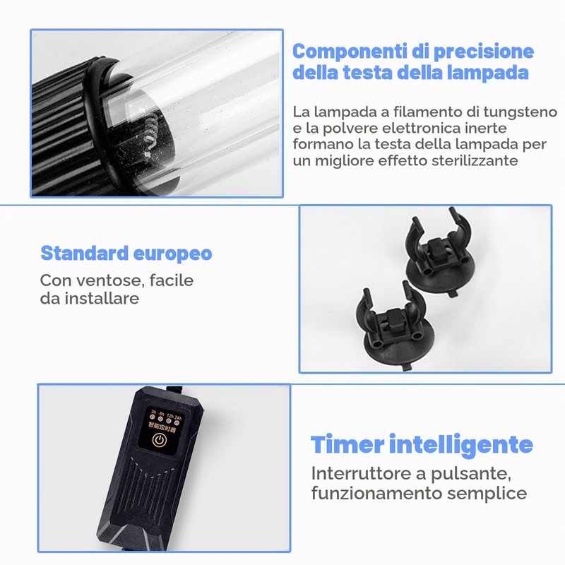 Sterilizzatore UV per acquario, luce con timer 13 W, luce