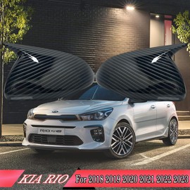 MUXEE Side Mirror Cover,for Kia Rio 2018 2019 2020 2021 2022 2023，2PCS Horned Turn Signal housing Cover Sets car Accessories -Carbon Fiber（Without Turn Signal Cutout）
